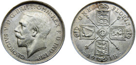 Great Britain United Kingdom George V 1 Florin 1918 Royal mint 1st issue Silver AU 11.3g KM# 817
