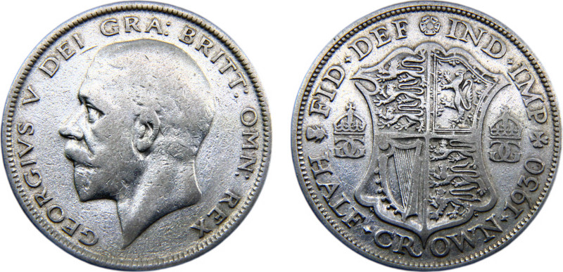 Great Britain United Kingdom George V 1/2 Crown 1930 4th type Silver VF 13.9g KM...