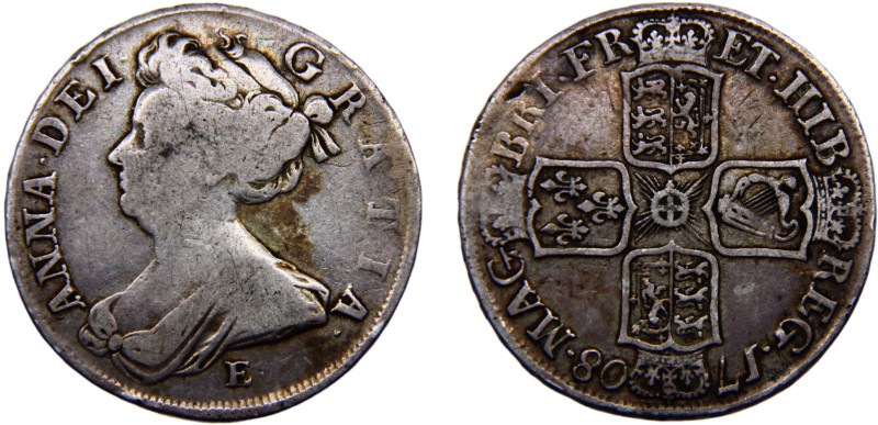 Great Britain United Kingdom Anne 1/2 Crown 1708 E Edinburgh mint Silver VF 14.6...