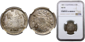 Guatemala Republic 25 Centavos 1881 E Guatemala City mint Silver NGC AU55 KM#205.1