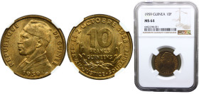 Guinea Republic 10 Francs Guinéens 1959 Aluminium-bronze NGC MS64 KM# 2