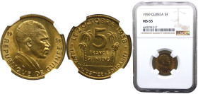 Guinea Republic 5 Francs Guinéens 1959 Aluminium-bronze NGC MS65 KM# 1