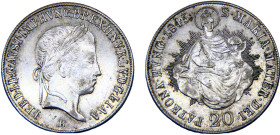 Hungary Kingdom Ferdinand V 20 Krajczár 1845 B Kremnica mint Silver AU 6.7g KM# 422