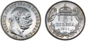 Hungary Austro-Hungarian Empire Franz Joseph I 5 Korona 1900 KB Kremnica mint Silver AU 24g KM# 488