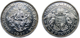 Hungary Kingdom Miklós Horthy 2 Pengő 1937 BP Budapest mint Silver AU 10g KM# 511