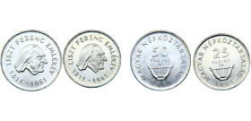 Hungary People's Republic 25, 50 Forint 1961 BP Budapest mint(Mintage 15000) 2 Lots, 150th Anniversary of Franz Liszt Silver PF 17.6g/20.0g KM# 557, 5...