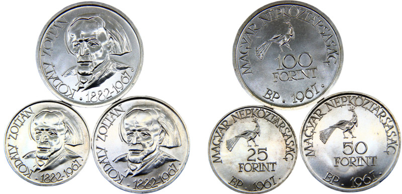Hungary People's Republic 25, 50, 100 Forint 1967 BP Budapest mint(Mintage 15000...