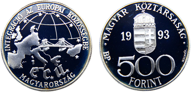 Hungary Republic 500 Forint 1993 BP Budapest mint(Mintage 30000) European Curren...