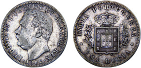 India Portuguese colony Luíz I 1 Rupia 1882 Calcutta mint Silver VF 11.5g KM# 312