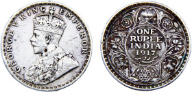India British colony George V 1 Rupee 1917 Calcutta mint Silver VF 11.6g KM# 524