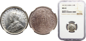 India British colony George V 1/4 Rupee 1917 Calcutta mint Silver NGC MS63 KM# 518