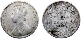 India British colony Victoria 1 Rupee 1885 B incuse Bombay mint Variety Unrecorded Silver XF 11.5g KM# 492