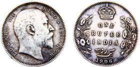 India British colony Edward VII 1 Rupee 1906 B Bombay mint Silver XF 11.7g KM# 508