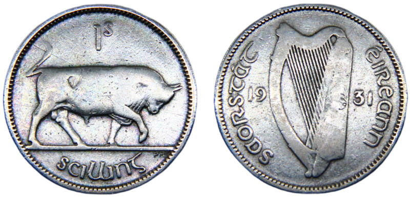 Ireland Republic 1 Scilling 1931 Royal mint Silver VF 5.5g KM# 6