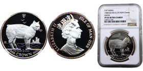 Isle of Man British dependency Elizabeth II 1 Crown 1988 (Mintage 15000) Cat Series, Manx Cat Silver NGC PF66 KM# 245a