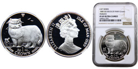 Isle of Man British dependency Elizabeth II 1 Crown 1989 Cat Series, Persian Cat Silver NGC PF69 KM# 250a