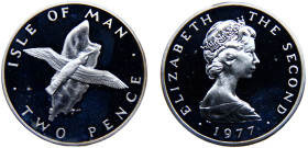 Isle of Man British dependency Elizabeth II 2 Pence 1977 PM Pobjoy mint(Mintage 10000) Shearwater Silver PF 8.5g KM# 34a