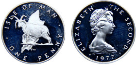 Isle of Man British dependency Elizabeth II 1 Penny 1977 PM Pobjoy mint(Mintage 10000) Loaghtyn sheep Silver PF 4.3g KM# 33a