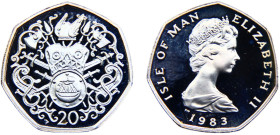 Isle of Man British dependency Elizabeth II 20 Pence 1983 PM Pobjoy mint(Mintage 5000) 2nd portrait Silver PF 5.1g KM# 90a