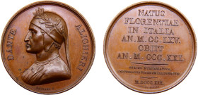 Italy States City of Florence Medal 1819 Dante Alighieri, 41mm Bronze UNC 44.4g