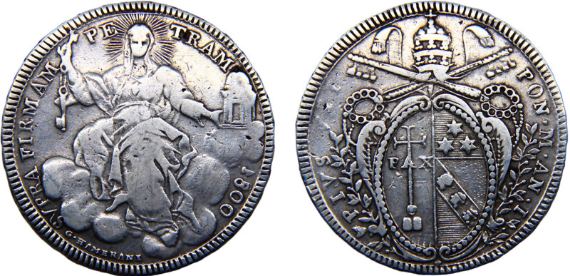 Italy States Papal States Pius VII 1 Scudo 1800//I Rome mint Silver VF 26.1g KM#...