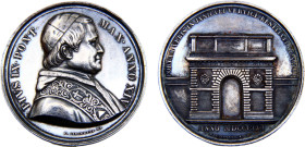 Italy States Papal States Pius IX Medal 1856//XIV On the new construction of the Porta di San Pankrazio in1856, 43mm Silver AU 32.5g Rinaldi# 53