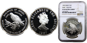 Jersey British dependency Elizabeth II 2 Pounds 1987 (Mintage 25000) 25th anniversary of the World Wildlife Fund, Pink Pigeon Silver NGC PF69 KM# 70a...
