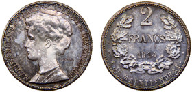 Luxembourg Grand duchy Marie-Adelaïde 2 Francs 1914 F Breslau mint(Mintage 3000) Essai, pattern Silver SP 8.8g KM# E30