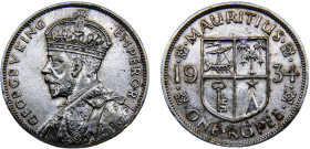 Mauritius British colony George V 1 Rupee 1934 Royal mint Silver XF 11.7g KM# 17