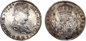 Mexico Spanish colony Fernando VII 8 Reales 1821 Zs RG Zacatecas mint Royalist Coinage Silver XF 26.9g KM# 111.5