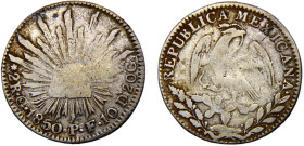 Mexico Federal Republic 2 Reales 1850 Go PF Guanajuato mint Silver VF 6.5g KM#374.8