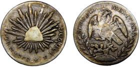 Mexico Federal Republic 2 Reales 1868 Go YE Guanajuato mint Silver F 6.5g KM#374.8