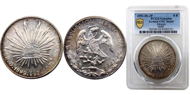 Mexico Federal Republic 8 Reales 1892 Do JP Durango mint Silver PCGS UNC KM#377....