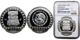 Mexico United Mexican States 100 Pesos 1992 Mo Mexico City mint(Mintage 4000) Bullion Coinage, Pre-Columbian Aztec Series, Huehuetéotl Silver NGC PF69...