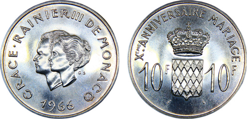 Monaco Principalty Rainier III 10 Francs 1966 Pairs mint(Mintage 24000) Fantasy ...