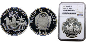 Nauru Republic Elizabeth II 10 Dollars 1993 (Mintage 15000) Protect Our World, Noah's Ark Silver NGC PF70 KM# 2