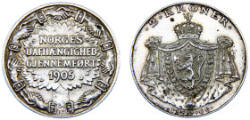 Norway Kingdom Haakon VII 2 Kroner 1906 Norwegian Independence Silver AU 15g KM# 363
