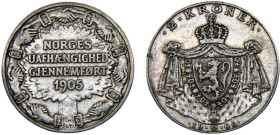 Norway Kingdom Haakon VII 2 Kroner 1906 Norwegian Independence Silver XF 15g KM# 363