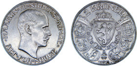 Norway Kingdom Haakon VII 2 Kroner 1915 Silver AU 15g KM# 370