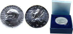 Norway Kingdom Harald V 100 Kroner 2001 (Mintage 50000) Nobel Peace Prize Centennial Silver UNC 33.6g KM# 469