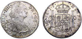 Peru Spanish colony Carlos IV 8 Reales 1807 LIMAE JP Lima mint Silver UNC 27.4g KM# 97