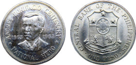 Philippines Republic 1 Peso 1963 100th Birth Anniversary of Andres Bonifacio Silver UNC 26.8g KM# 193