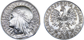 Poland First Republic 10 Złotych 1933 MW Warsaw mint Polonia Silver AU 22g Y# 22