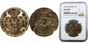 Portugal Kingdom Maria I 5 Reis 1799 (Mintage 33466) Copper NGC AU50 KM# 305