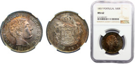 Portugal Kingdom Pedro V 500 Reis 1857 Silver NGC MS62 KM# 498