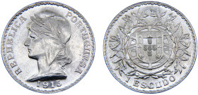 Portugal First Republic 1 Escudo 1915 Silver UNC 25g KM# 564