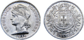 Portugal First Republic 1 Escudo 1916 Silver UNC 25g KM# 564