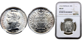 Portugal First Republic 50 Centavos 1916 Silver NGC MS64 KM# 561
