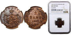 Romania Kingdom Carol I 2 Bani 1867 HEATON Heaton's mint Copper NGC UNC KM# 2.1