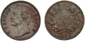 Sarawak British protectorate Charles C. Brooke Rajah 1 Cent 1870 Bronze XF 9.4g KM# 6